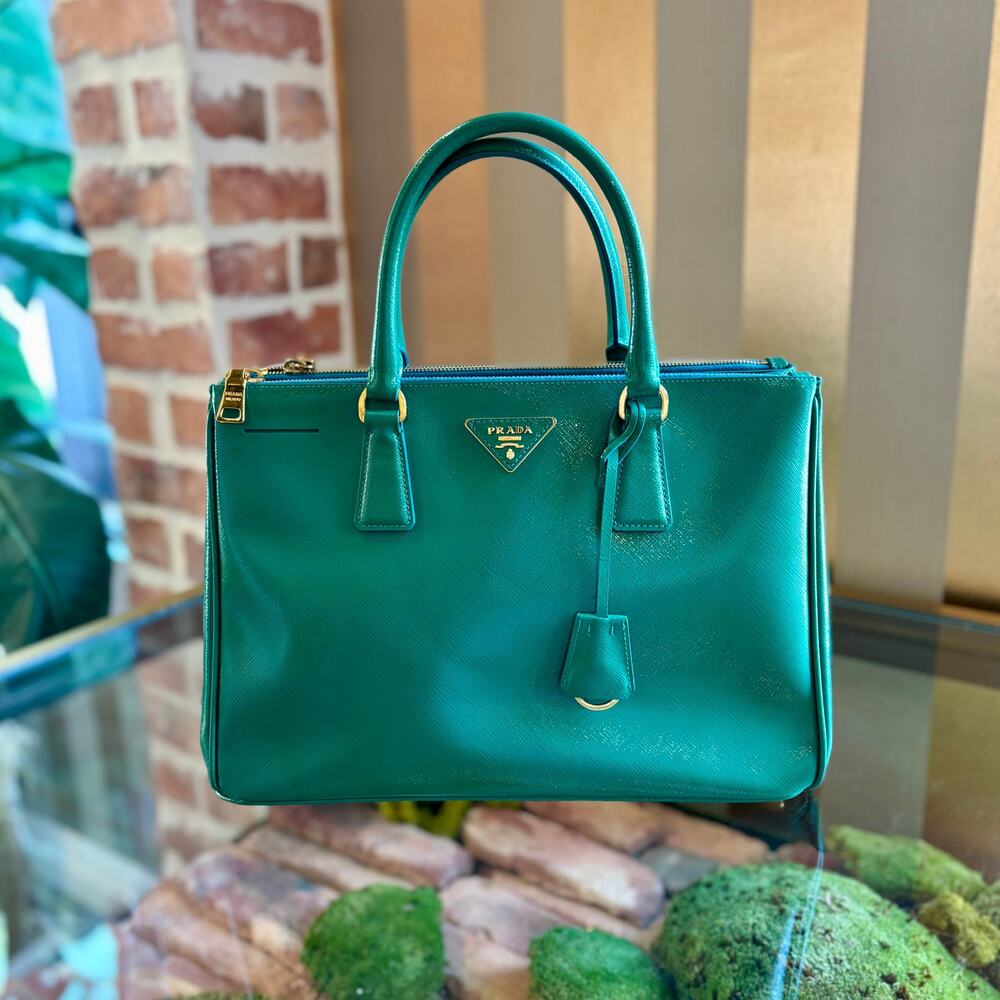 PRADA Green Patent Saffiano Lux Tote